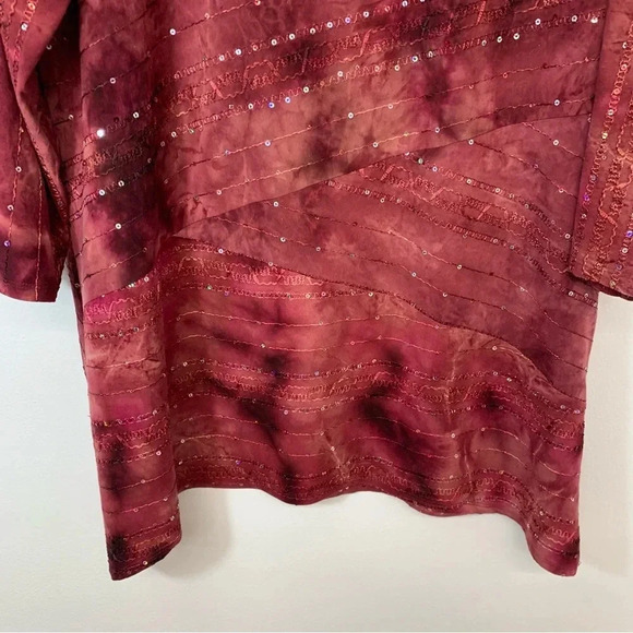 JM‎ Collection Top Woman Large  Pink Maroon Sequins Embroidery 3/4 Sleeve - Picture 3 of 11
